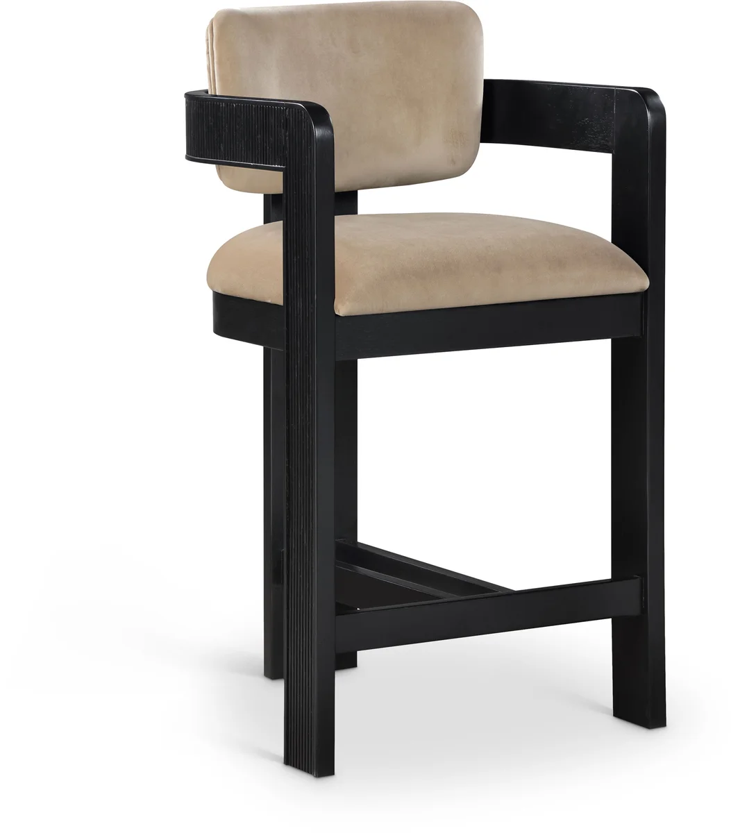 Sacha - Velvet Stool With Black Base - Beige