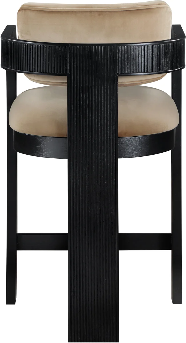 Sacha - Velvet Stool With Black Base - Beige