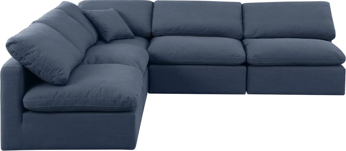 Indulge - Linen 5 Piece Modular Corner Armless Sectional - Navy - View 2