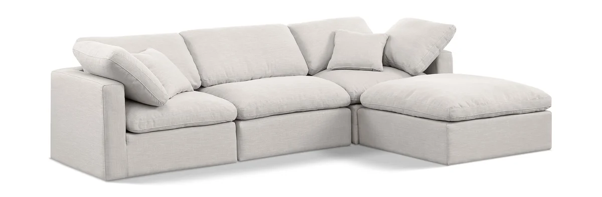 Indulge - Linen 4 Piece Modular Sectional With Chaise - Cream