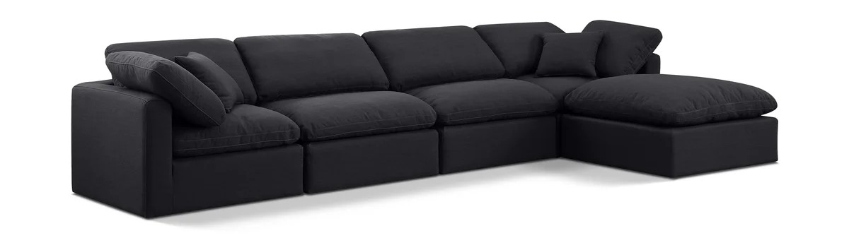 Indulge - Linen 5 Piece Modular Sectional With Chaise - Black