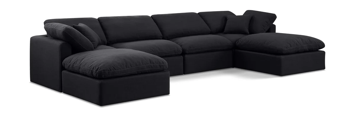 Indulge - Linen 6 Piece Modular Double Chaise Sectional - Black