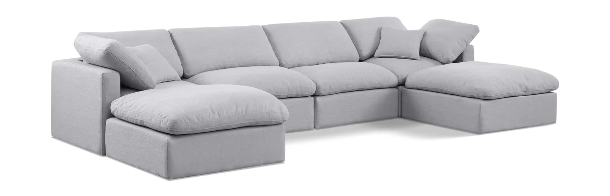 Indulge - Linen 6 Piece Modular Double Chaise Sectional - Gray