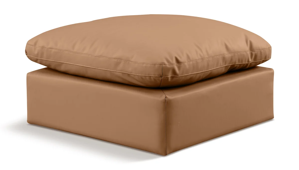 Indulge - Faux Leather Ottoman - Cognac