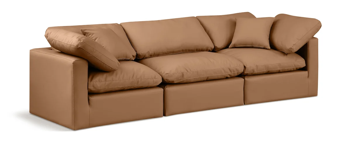 Indulge - Faux Leather 3 Seat Modular Sofa - Cognac