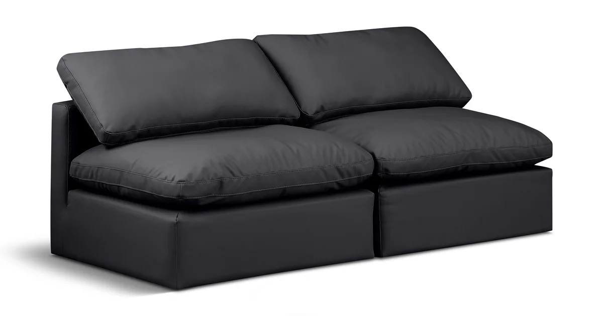 Indulge - Faux Leather 2 Seat Modular Armless Sofa - Black