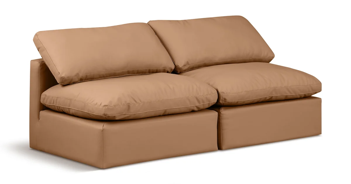 Indulge - Faux Leather 2 Seat Modular Armless Sofa - Cognac