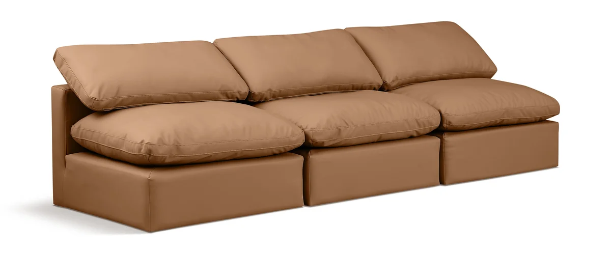 Indulge - Faux Leather 3 Seat Modular Armless Sofa - Cognac