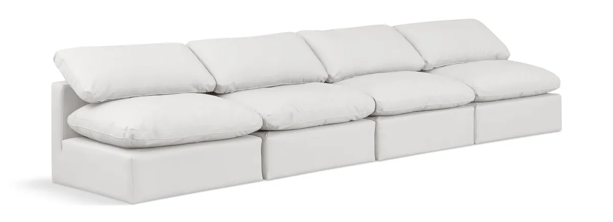 Indulge - Faux Leather 4 Seat Modular Armless Sofa - Cream