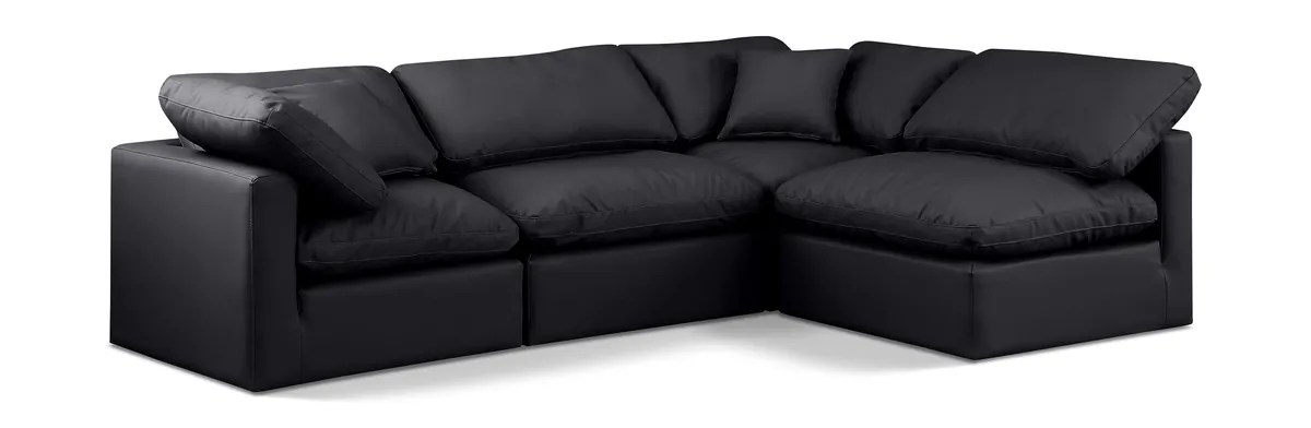 Indulge - Faux Leather 4 Piece Modular Sectional - Black