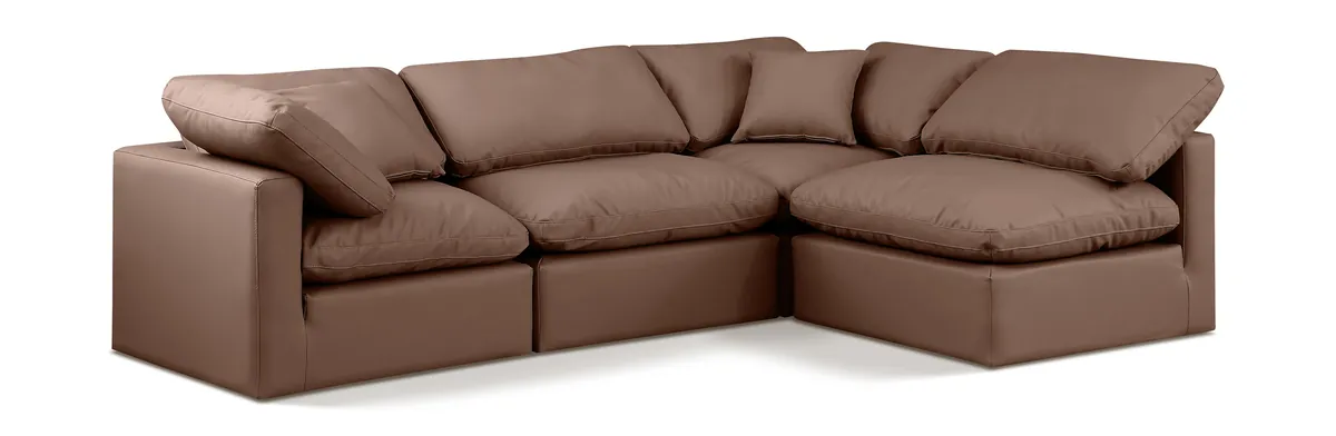 Indulge - Faux Leather 4 Piece Modular Sectional - Brown
