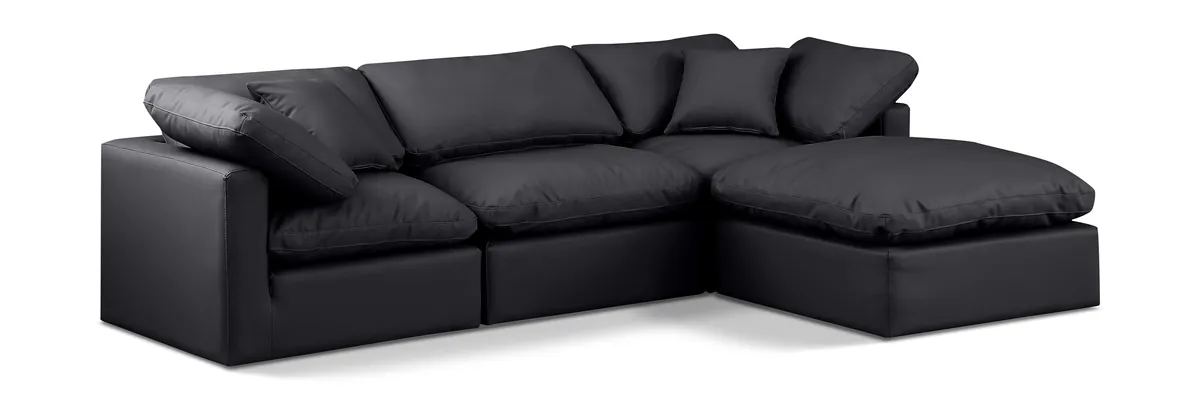 Indulge - Faux Leather 4 Piece Modular Sectional With Chaise - Black
