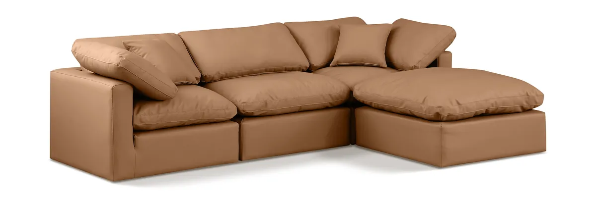 Indulge - Faux Leather 4 Piece Modular Sectional With Chaise - Cognac