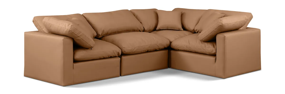 Indulge - Faux Leather 4 Piece Modular Corner Sectional - Cognac