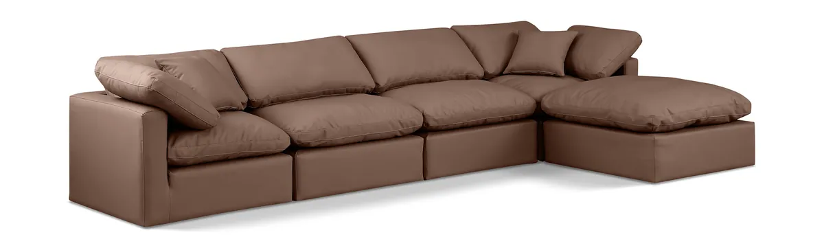 Indulge - Faux Leather 5 Piece Modular Sectional With Chaise - Brown