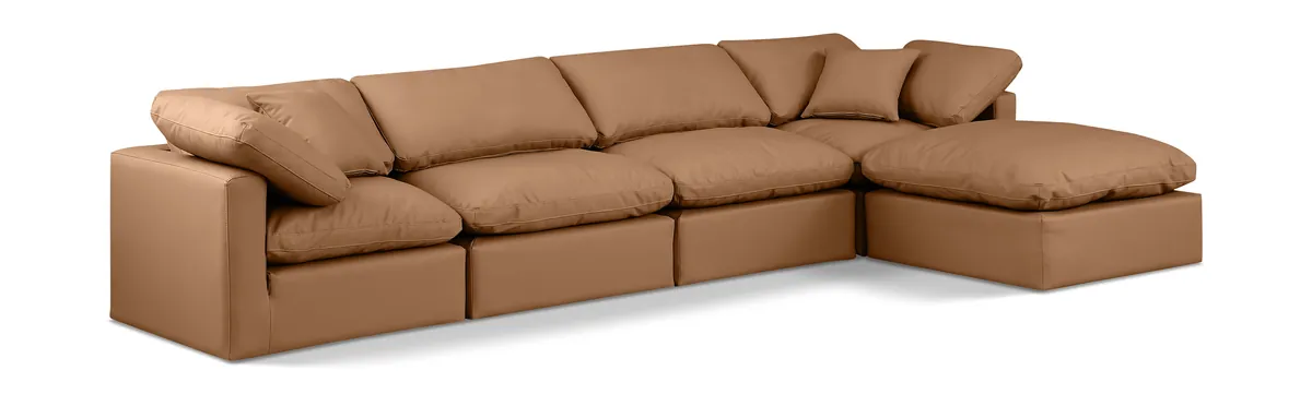 Indulge - Faux Leather 5 Piece Modular Sectional With Chaise - Cognac