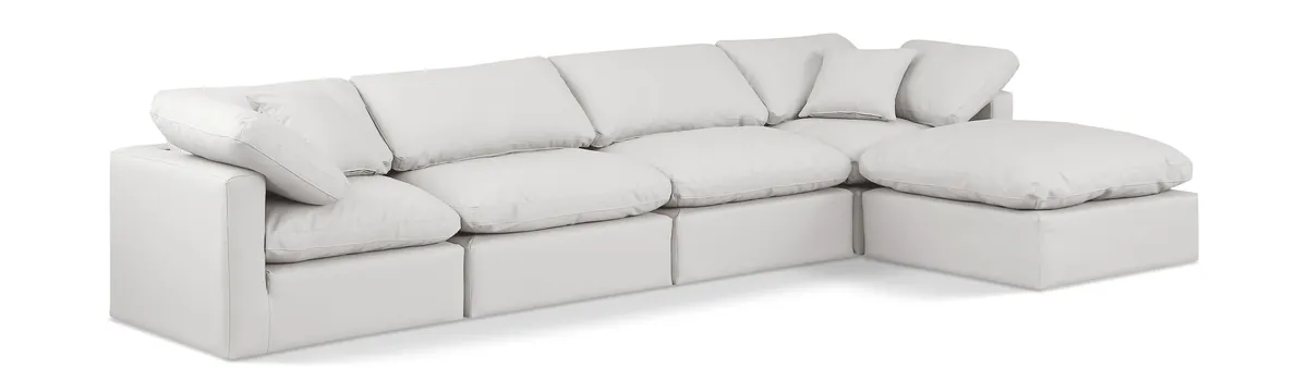 Indulge - Faux Leather 5 Piece Modular Sectional With Chaise - Cream