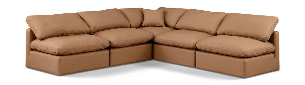 Indulge - Faux Leather 5 Piece Modular Corner Armless Sectional - Cognac
