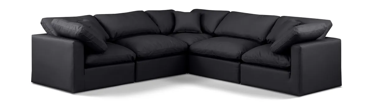 Indulge - Faux Leather 5 Piece Modular Corner Sectional - Black