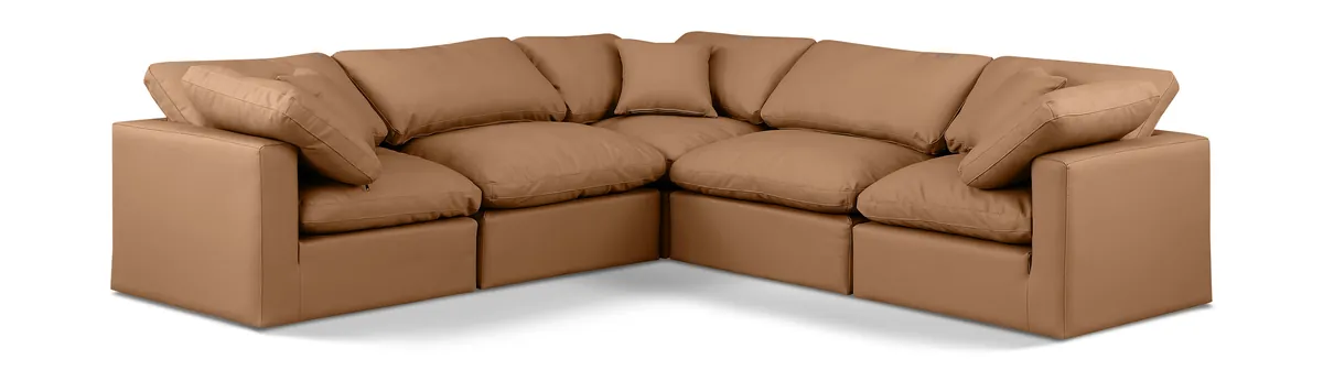Indulge - Faux Leather 5 Piece Modular Corner Sectional - Cognac