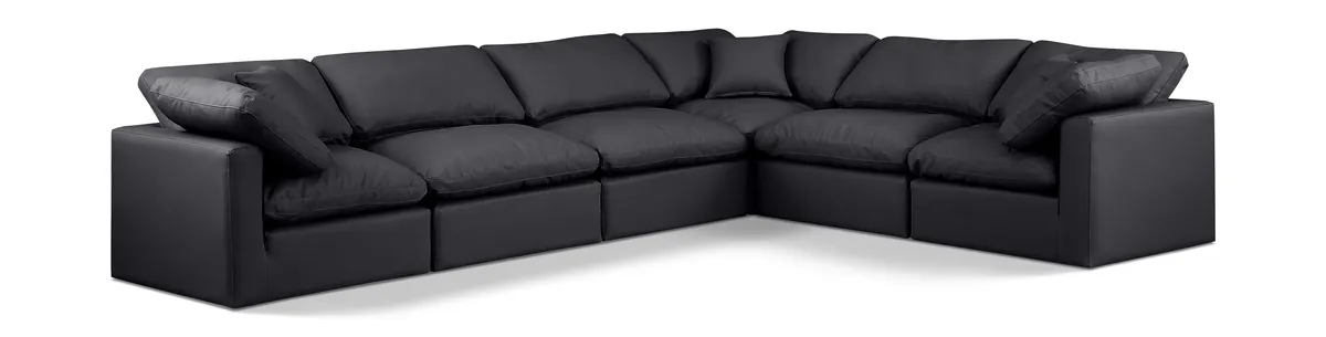 Indulge - Faux Leather 6 Piece Modular Corner Sectional - Black