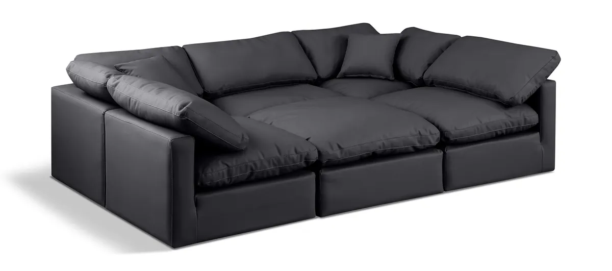 Indulge - Faux Leather 6 Piece Modular Sectional - Black