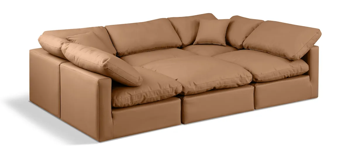 Indulge - Faux Leather 6 Piece Modular Sectional - Cognac
