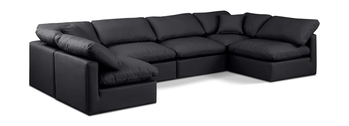 Indulge - Faux Leather 6 Piece Modular U-Shaped Sectional - Black