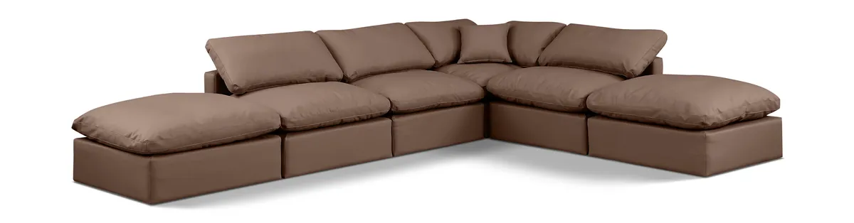 Indulge - Faux Leather 6 Piece Modular Armless Sectional - Brown