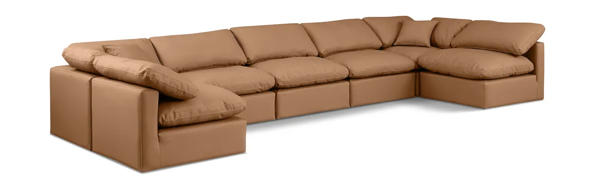Indulge - Faux Leather 7 Piece Modular U-Shaped Sectional - Cognac