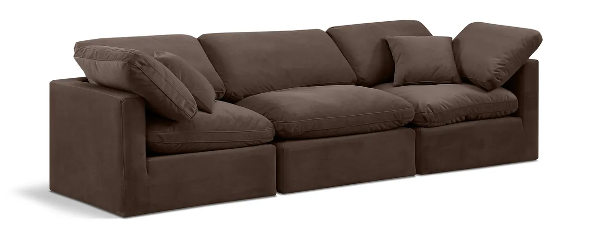 Indulge - Velvet 3 Seat Modular Sofa - Brown
