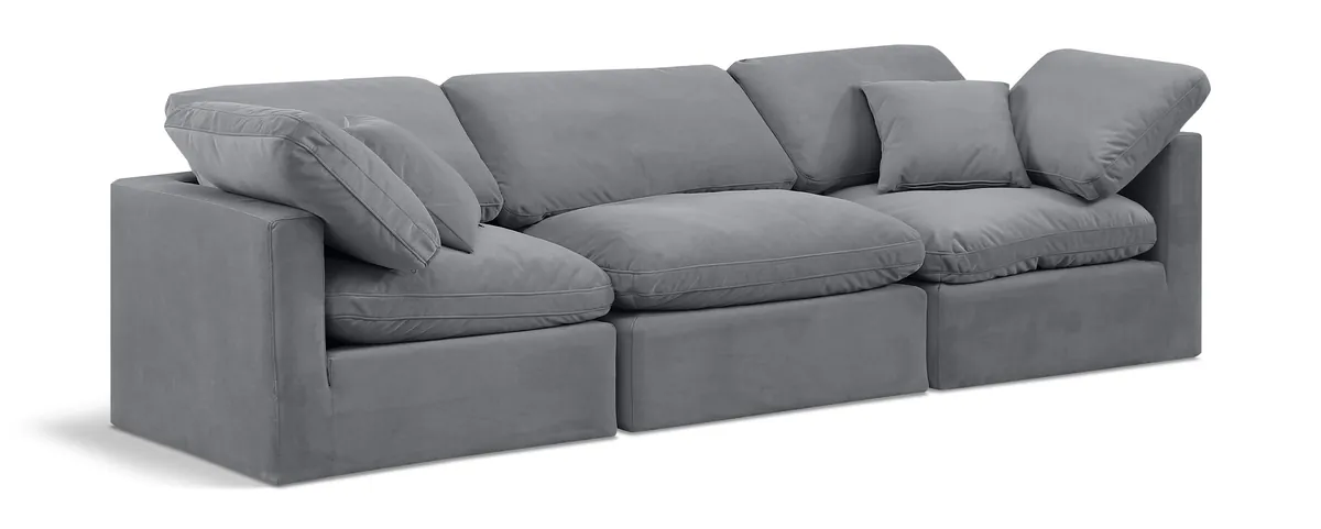 Indulge - Velvet 3 Seat Modular Sofa - Gray