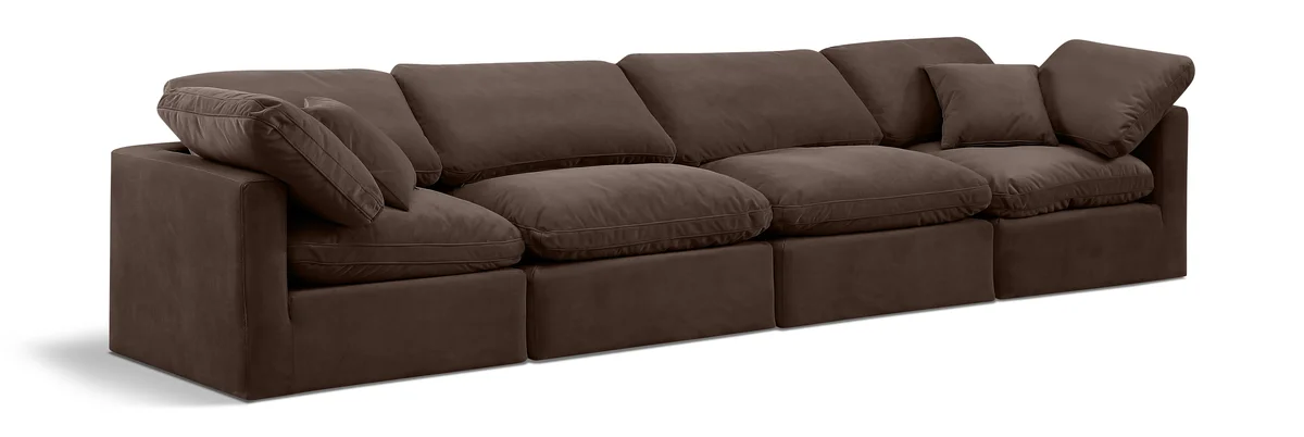 Indulge - Velvet 4 Seat Modular Sofa - Brown
