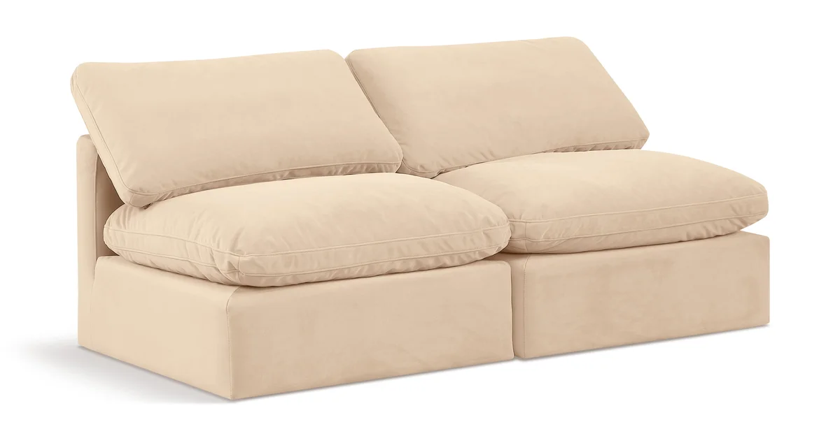Indulge - Velvet 2 Seat Modular Armless Sofa - Beige