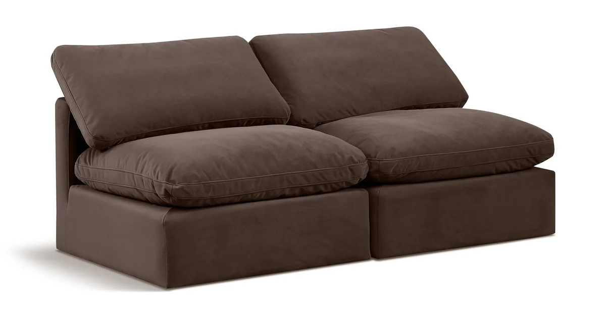 Indulge - Velvet 2 Seat Modular Armless Sofa - Brown