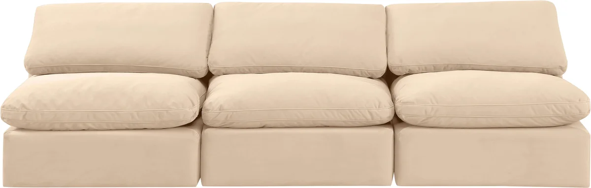 Indulge - Velvet 3 Seat Modular Armless Sofa - Beige