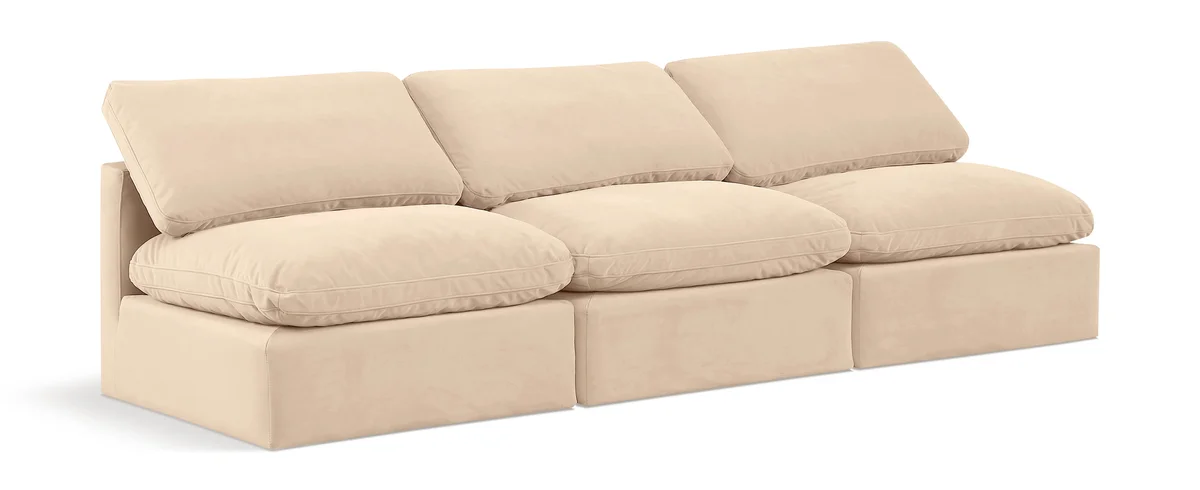 Indulge - Velvet 3 Seat Modular Armless Sofa - Beige