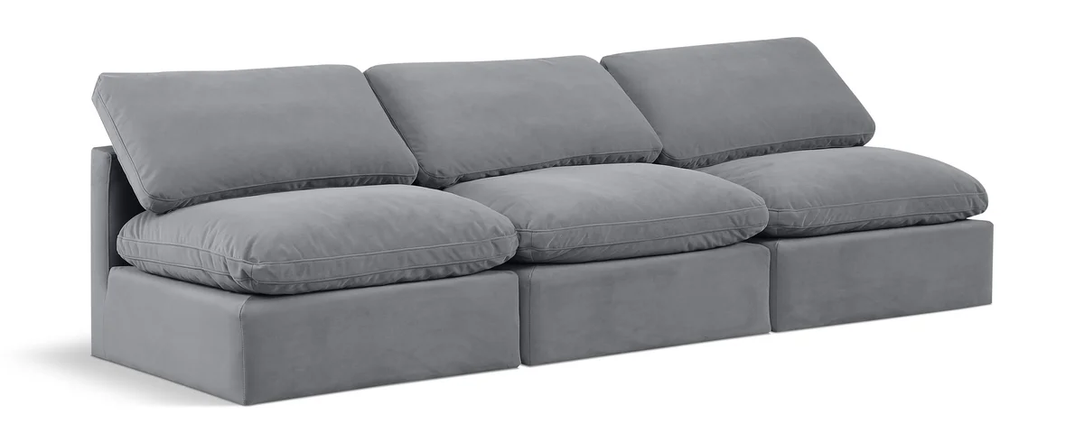 Indulge - Velvet 3 Seat Modular Armless Sofa - Gray