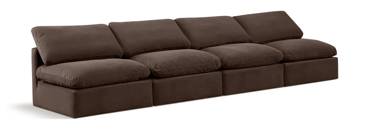Indulge - Velvet 4 Seat Modular Armless Sofa - Brown