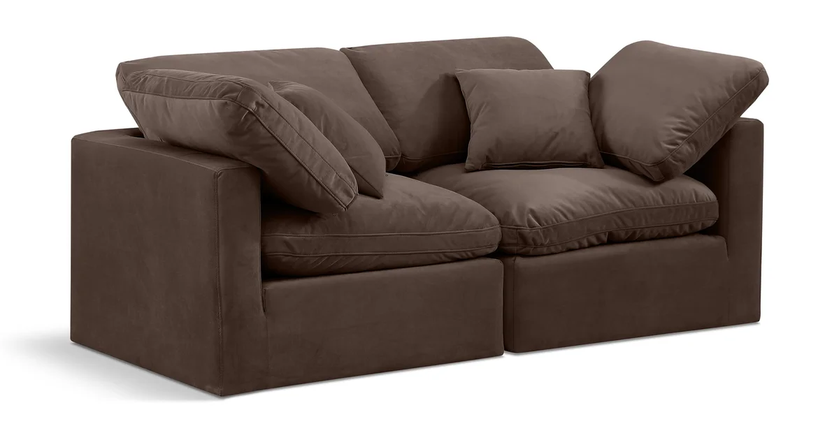 Indulge - Velvet 2 Seat Modular Sofa - Brown