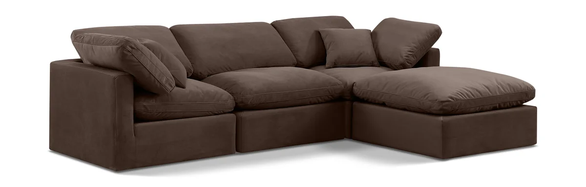 Indulge - Velvet 4 Piece Modular Sectional With Chaise - Brown