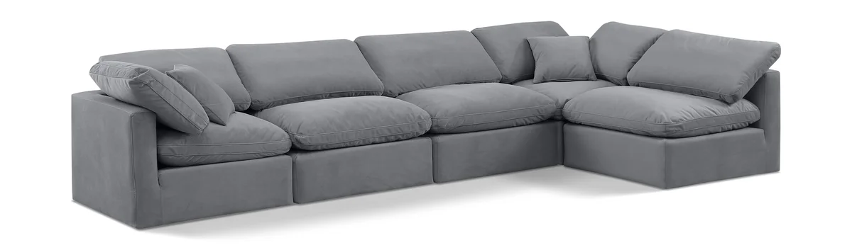 Indulge - Velvet 5 Piece Modular Sectional - Gray