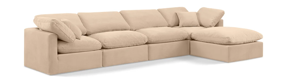 Indulge - Velvet 5 Piece Modular Sectional With Chaise - Beige