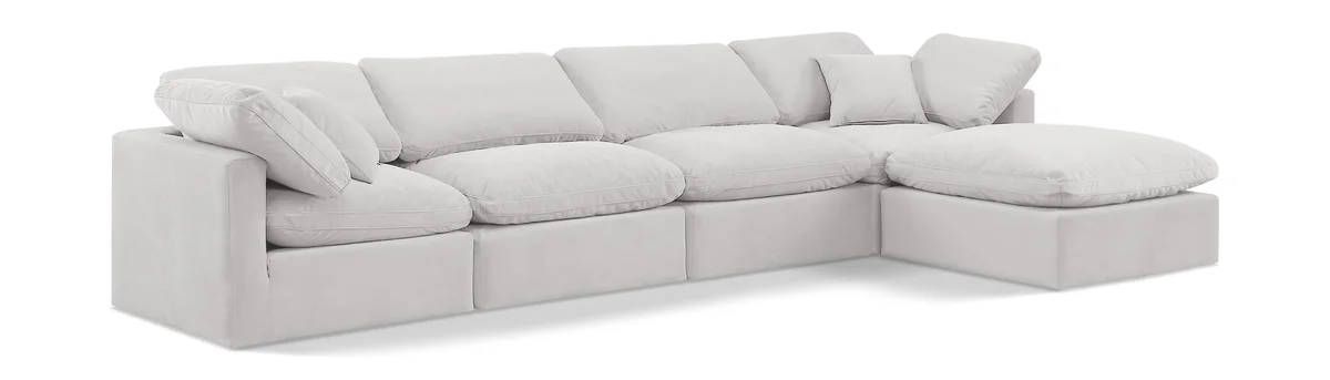 Indulge - Velvet 5 Piece Modular Sectional With Chaise - Off White
