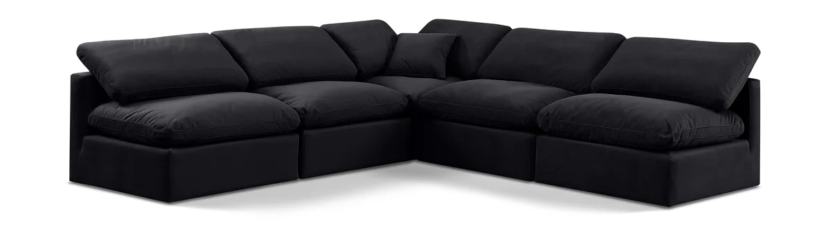 Indulge - Velvet 5 Piece Modular Corner Armless Sectional - Charcoal