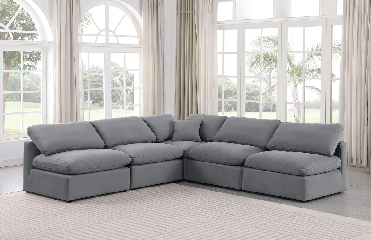 Indulge - Velvet 5 Piece Modular Corner Armless Sectional - Gray - View 2