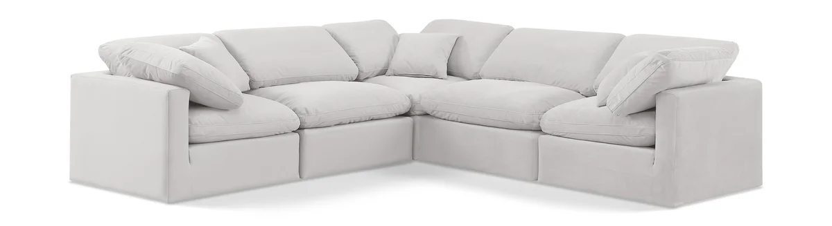 Indulge - Velvet 5 Piece Modular Corner Sectional - Off White