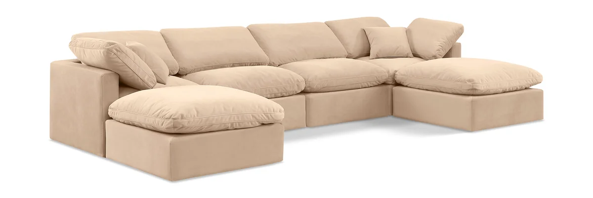 Indulge - Velvet 6 Piece Modular Double Chaise Sectional - Beige