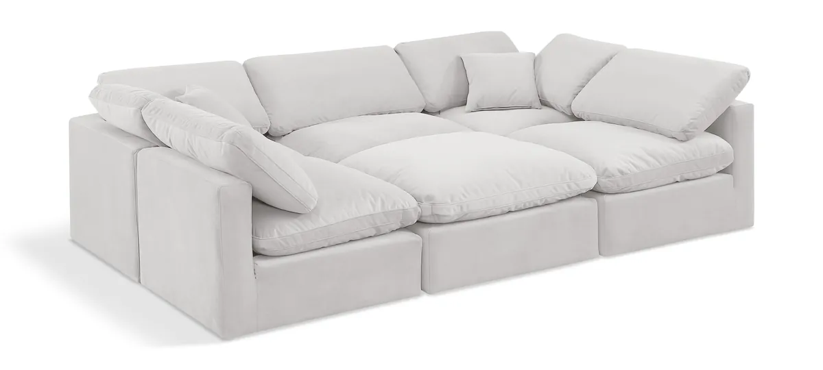 Indulge - Velvet 6 Piece Modular Sectional - Off White
