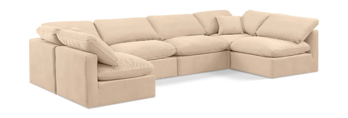 Indulge - Velvet 6 Piece Modular U-Shaped Sectional - Beige